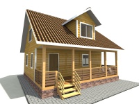 Дом из бруса 8х8 | Одноэтажные с мансардой деревянные дачные дома с террасой